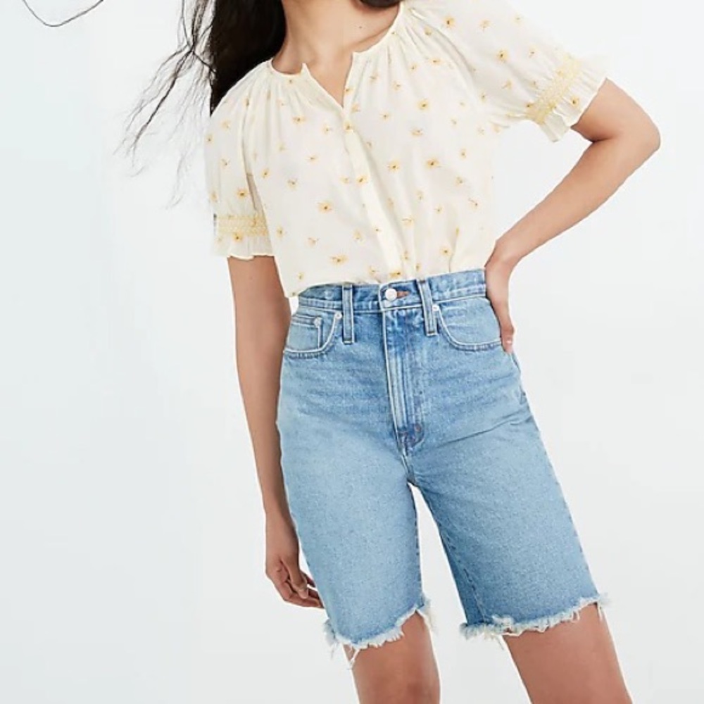 High-Rise Long Denim Shorts in Hedrick Wash NWT